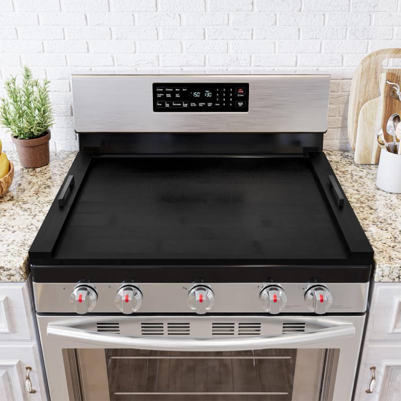 lot 1207 image: SpaceAid Noodle Board Stove Kitchen Cover with Handles, Top Covers for Gas Burners and Electric Stove, Oven Decor Accessories Wood Tray for Countertop, Black Bamboo Retail $69.98 FACTORY SEALED  - Retail $70