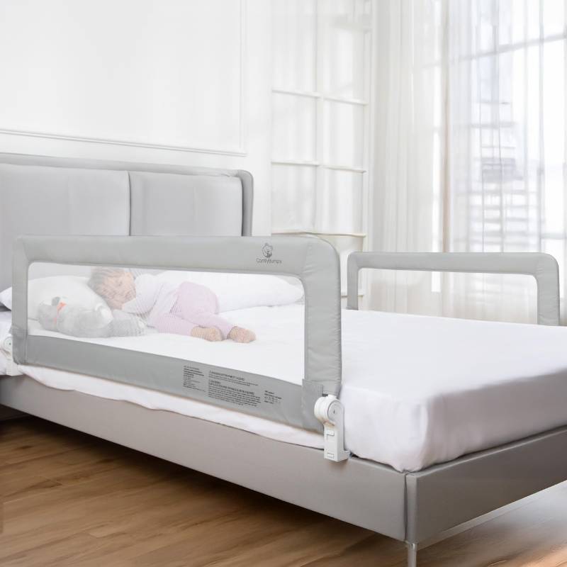 lot 1220 image: ComfyBumpy 2-Pack Bed Rail for Toddlers 55.5 L x 19.5 H  Toddler Bed Rails for Twin, Full, Queen &amp King Mattress Size  Swing Down Rail Guard  Mattress Side Rail for Kids  Gray - Retail $126