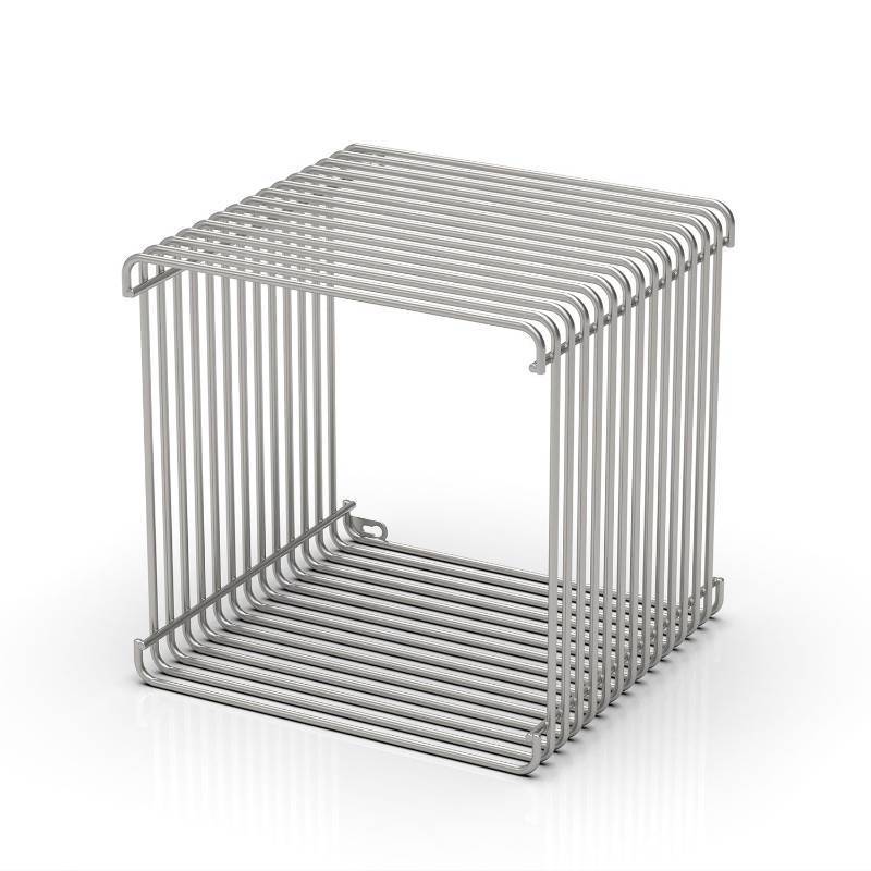 lot 1219 image: KHOXRMW Square Geometry Retro Side Table Prime-Stainless Steel Linear Metal End Table, Iron Multi-Purpose Desktop Shelf (Silver) - Retail $99