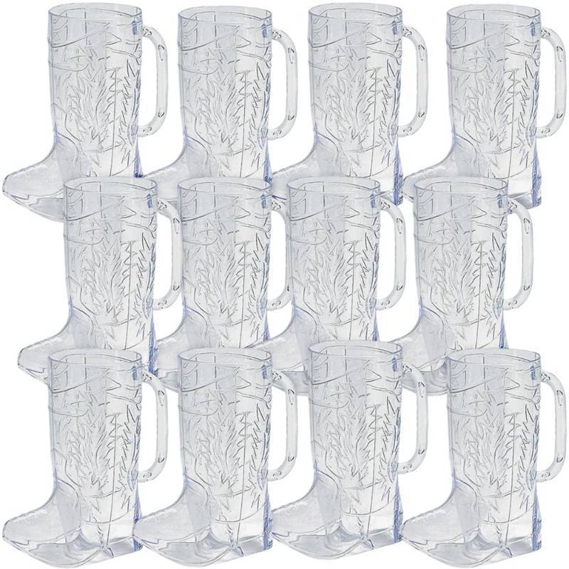 lot 1221 image: Fun Express Cowboy Boot Cups Clear Plastic - Western Cups 17oz Boot Mugs 12 Pack for Cowboy Party Decorations Rodeo Theme Party Supplies for Adults & Kids Western Themed Celebrations - Retail $26