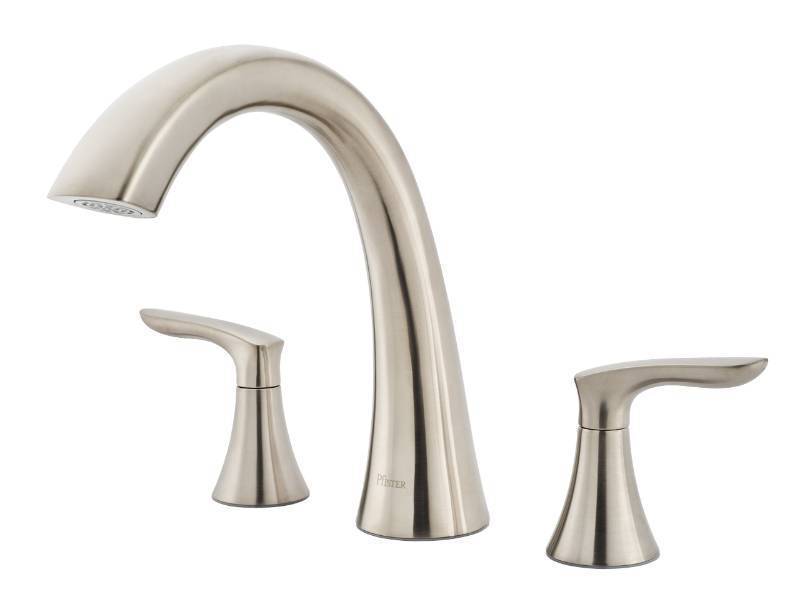 lot 1259 image: Pfister Weller Roman Tub Trim, Valve Not Included, 2-Handle, 3-Hole Install, Brushed Nickel Finish, RT65WRK - Retail $200