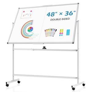 lot 1238 image: AMUSIGHT 48 X 36 Large Rolling Whiteboard, 360°Rotation Magneitic White Board with Stand, Double Sides Whiteboard Easel on Wheels, Big Dry Erase Board for Office, School, Home - Retail $113