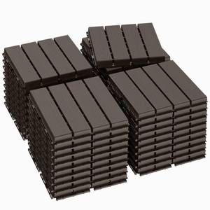 lot 1240 image: Goovilla Plastic Interlocking Deck Tiles, 36 Pack Balcony Flooring, 12x12 Waterproof Outdoor Flooring All Weather Use, Patio Floor Decking Tiles for Porch Poolside Backyard Concrete, Dark Coffee - Retail $130
