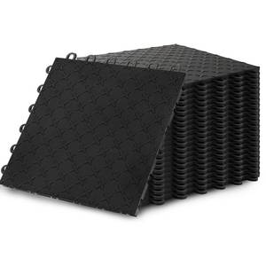 lot 1242 image: Heavy Duty PVC Garage Floor Tiles - 60 Pack, 12x12 (Covers 60 sq.ft)  Non-Slip Diamond Plate  Black for Garage, Warehouse, Basement & Gym - Retail $150