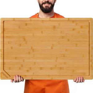 lot 1249 image: 30 Inch Extra Large Bamboo Cutting Boards for Kitchen, Wood Cutting Board with Deep Juice Groove and Handle Heavy Duty Chopping board, Oversized Stove Top Cover, Kikcoin, 30 x 20 - Retail $70