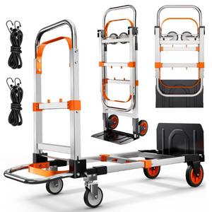lot 1254 image: Zolpoyia 3 in 1 Folding Hand Truck Dolly Cart with Wheels, 660lbs Capacity Foldable Utility Cart Aluminum Trolley Cart Convertible Dolly for Moving Furniture Shopping for Garden Home Office Warehouse - Retail $80