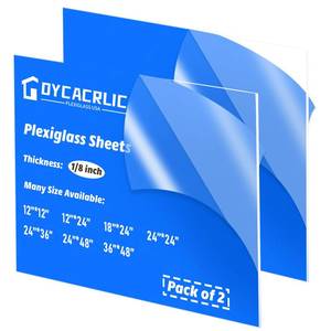 lot 2485 image: DYCacrlic Plexiglass Sheets - 24x24 Inches, 18 Inch (3mm) Thick, Clear Cast Acrylic Panel - Pack of 2, Shatterproof & Lightweight Acrylic-Glass for DIY, Craft, Signage, Displays & Protection - Retail $36
