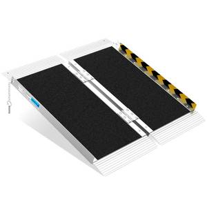 lot 2486 image: 2FT Portable Wheelchair Ramp, Aluminum Wheelchair Ramps with Handle, Anti-Slip Folding Wheel Chair Ramp for Home Steps, Stairs, Entry, Threshold, Doorways, Scooter, 600LBS Capacity - Retail $70