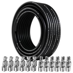 lot 2493 image: 100Ft 14 inch Hydraulic Hose with 24Pcs Fittings, 5800Psi Coiled Hydraulic Line With 2 High-Tensile Steel Wire Braid,Rubber Flexible Oil Hose -20°C to 140°C - Retail $200