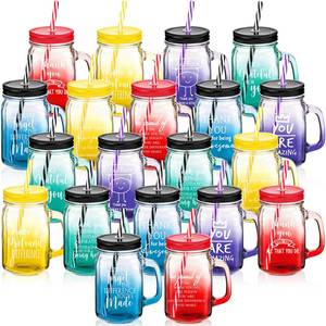 lot 2495 image: Meanplan 20 Pcs Employee Appreciation Gift Bulk 16 oz Thank You Glass Cup with Handles Lids and Straws Mason Jar Mugs Cup for Office Staff Coworker Teacher Nurse Team Teacher (Multicolor) - Retail $62