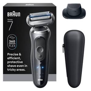 lot 2497 image: Braun Electric Shaver for Men, Series 7 7120s, Wet & Dry Shave, Turbo & Gentle Shaving Modes, Waterproof Foil Shaver, with Precision Trimmer, Space Grey - Retail $150
