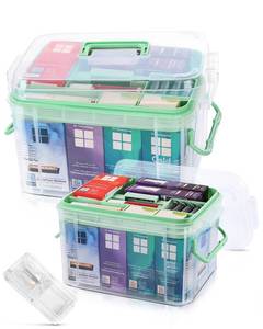 lot 2501 image: Medicine Organizer Storage Box with Pill Splitter,2 Pack Clear Portable Medicine Cabinet Organizer,Multipurpose Medicine Box with Lids,Trays,Labels,Handle,Empty First Aid Kit for Home,Travel - Retail $25