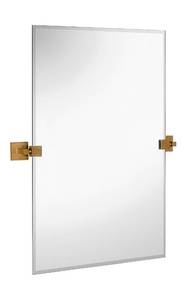 lot 2503 image: Hamilton Hills 20x30 inch Pivot Wall Mirror Including Brushed Gold Squared Wall Brackets  Frameless Bathroom Mirror  Rectangular Adjustable &amp Tilting Vanity  Modern Farmhouse Wall-Mounted Mirrors - Retail $134