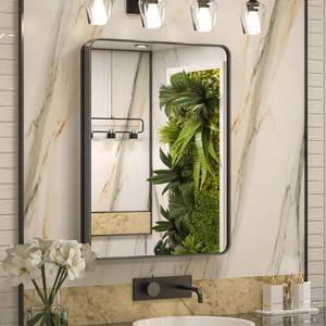 lot 2508 image: Keonjinn 24 x 32 Inch Black Recessed Medicine Cabinets, Bathroom Mirrored Medicine Cabinet, Black Stainless Steel Framed, Adjustable Shelves, in Wall or Surface Mount, Sturdy & Heavy, Farmhouse - Retail $260