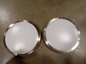 lot 2518 image: hykolity 16 inch Dimmable LED Flush Mount Ceiling Light Fixture, Nickel, 36W, 2200LM, 2.733.54K5K Adjustable, 120°Light Angle, CRI90, Ceiling Lamp for Bedroom, Kitchen, Office, ETL Listed 2Pack - Retail $93