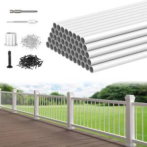 lot 2521 image: CKE 50 Pack 36 White Round Aluminum Deck Balusters, 34 Diameter Hollow Deck Round Balusters for Wood& Composite Deck Railings, White Aluminum Spindles with Screws & Connector for Deck Balusters - Retail $100