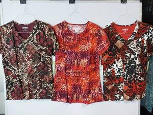lot 67917 image: APPEARS NEW - Landau & Koi Medical Scrub Tops in Abstract Patterns (Size Small) 3 Pack
