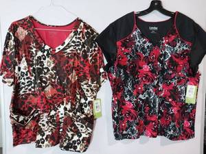 lot 67985 image: APPEARS NEW - Landau Medical Scrub Tops Set - Floral and Animal Print (Size 2XL) 2 Pack
