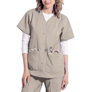lot 67992 image: APPEARS NEW - Landau Snap Front V-Neck Tunic Scrub Top, Style 8232 SAP (Size XL)