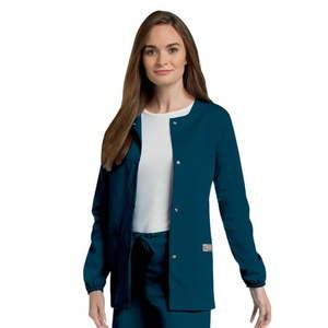 lot 68000 image: APPEARS NEW - Landau Scrub Zone Relaxed Fit 2-Pocket Snap-Front Scrub Jacket for Women 75221 - Navy (Size 2XL)