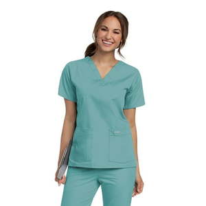 lot 68019 image: APPEARS NEW - Landau Women s V-Neck Tunic Scrub Top  Style 8219 (Size Small) - Pale Muted Green