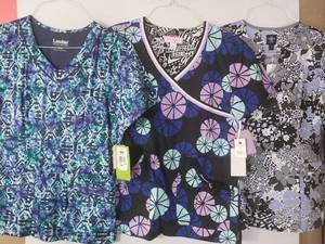 lot 68071 image: APPEARS NEW - Landau, Koi & Med Couture Nursing Scrub Tops (Size Small) Lot of 3