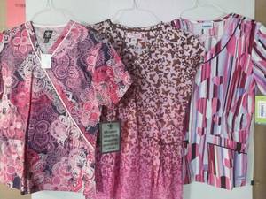 lot 68103 image: APPEARS NEW - Landau, Med Couture & Koi Medical Scrub Tops (Size XS) Lot of 3
