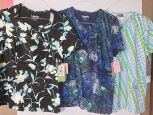 lot 68111 image: APPEARS NEW - Landau & Scrub Zone Medical Scrub Tops (Size Medium) Lot of 3