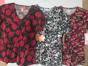 lot 68115 image: APPEARS NEW - Koi & Landau Medical Scrub Tops (Size Small) Lot of 3