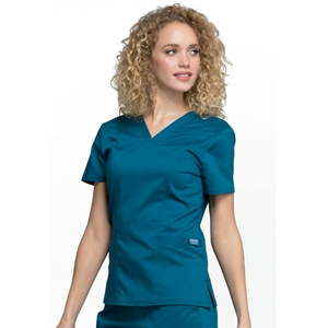 APPEARS NEW - Cherokee Workwear Revolution Scrubs Top for Women V-Neck - Caribbean Blue (Size 2XL)
