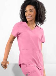 lot 68122 image: APPEARS NEW - Landau Pink Medical Scrub Top (Size Medium)