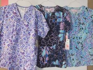lot 68153 image: APPEARS NEW - Fundamentals & Koi Designer Scrub Tops (Size Small) Lot of 3