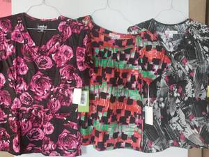 lot 68156 image: APPEARS NEW - Landau and Koi Medical Scrub Tops (Size Small) Lot of 3