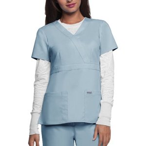lot 68172 image: APPEARS NEW - Greys Anatomy Greys Anatomy�� 3-Pocket Mock Wrap Top Scrub Top - Grey (Size Large)