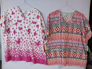 lot 68200 image: APPEARS NEW - BIO & Trust Your Journey Pink Pattern Womens Scrub Tops (Size 3XL) 2 Pack