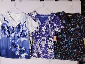 lot 68209 image: APPEARS NEW - Landau Medical Scrub Tops Collection - Pattern Series (Size Small) 3 Pack