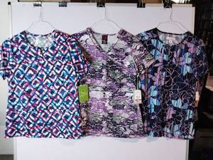 lot 68254 image: APPEARS NEW - EckoRed, Koi & Bio Patterned Short Sleeve Scrub Tops Collection (Size Medium) 3 Pack