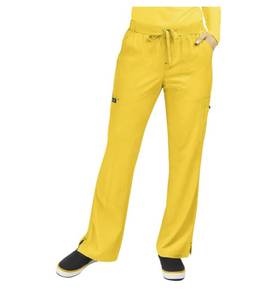 lot 68278 image: APPEARS NEW - Koi Womens Lindsey Ultra Comfortable Cargo Style Scrub Pants Style 701P-80 Canary (Size Large Petite)