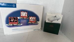lot 1052 image: Department 56 Snow Village Roadside Billboards Set and cars