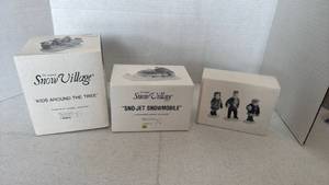 lot 1064 image: Department 56 Snow kids around the tree, figurines and snowmobile