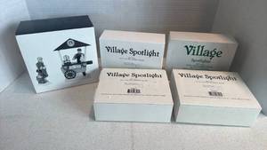 lot 1067 image: Department 56 Village Spotlight and Starbucks Coffee Cart Set