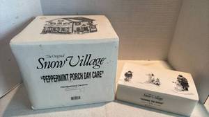 lot 1070 image: Department 56 Original Snow Village peppermint porch day car and figurines