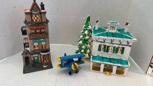 lot 1090 image: Department 56 snow village Christmas in the city the doctors office, plane and more