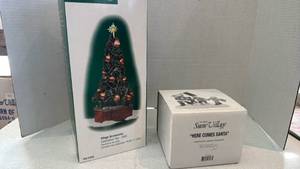 lot 1106 image: Department 56 Snow Village Here Comes Santa and celebration tree 2000
