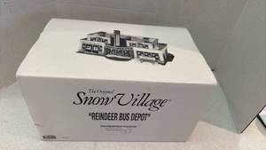 lot 1107 image: Department 56 Snow Village Reindeer Bus Depot Building
