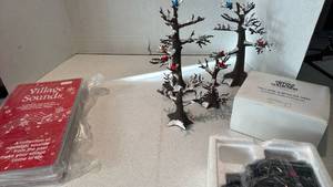 lot 1124 image: Department 56 trees, vhs tape and van