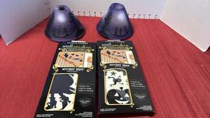 lot 3207 image: Yankee Candle Flying Witch Purple Halloween crackle glass jar topper or shade and wall decals