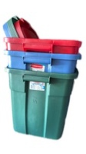 lot 3400 image: 3 Rubbermaid tubs with lids