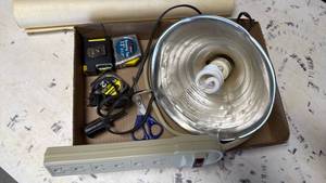 lot 3503 image: Tape measures, power strip and utility light