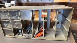 lot 3511 image: 18 drawer organizer 6 bins with contents 8.5x18x6.5